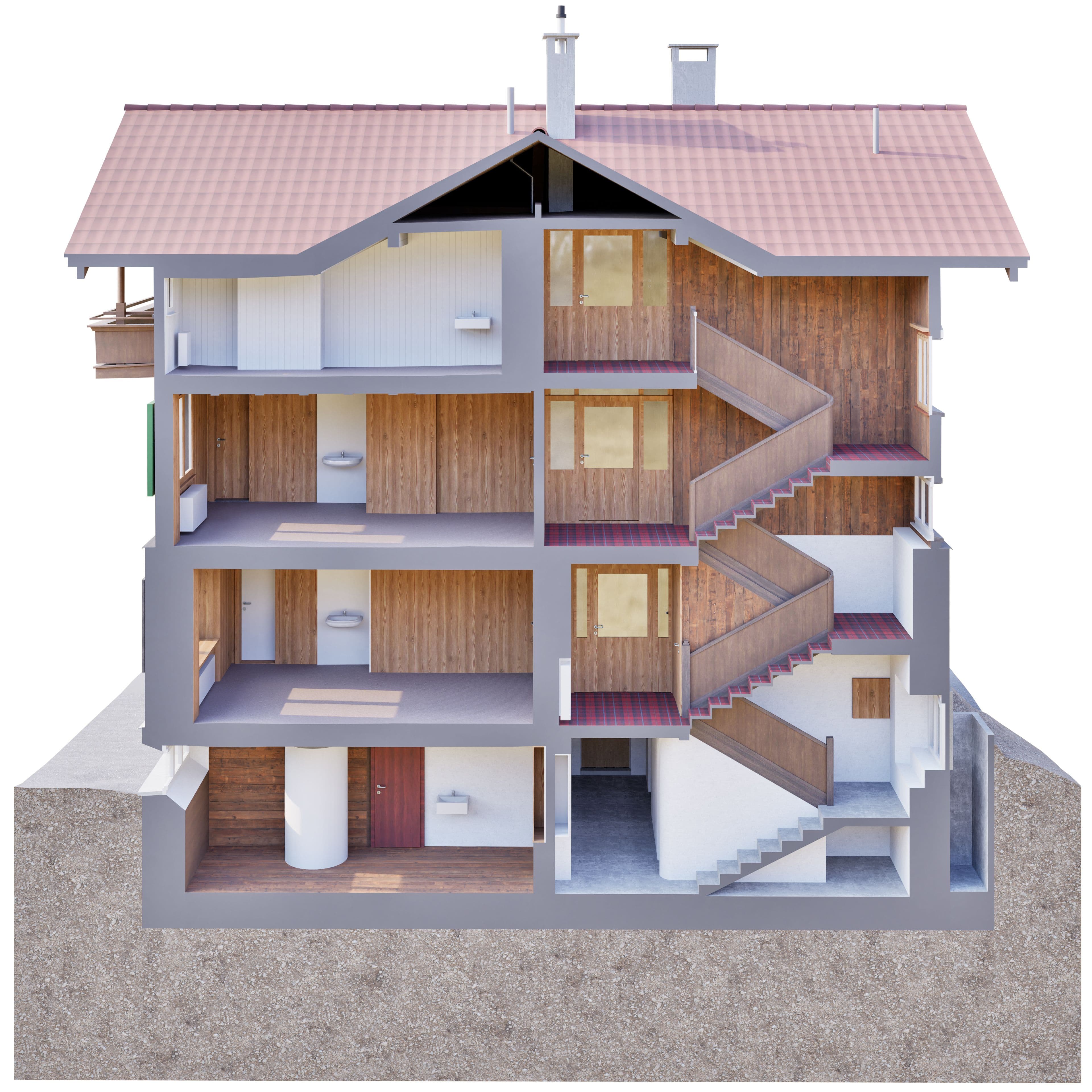 3D-Bestandesmodell eines Wohnhauses in Klosters, erstellt aus Punktwolkendaten als Grundlage für den Umbau im Bestand