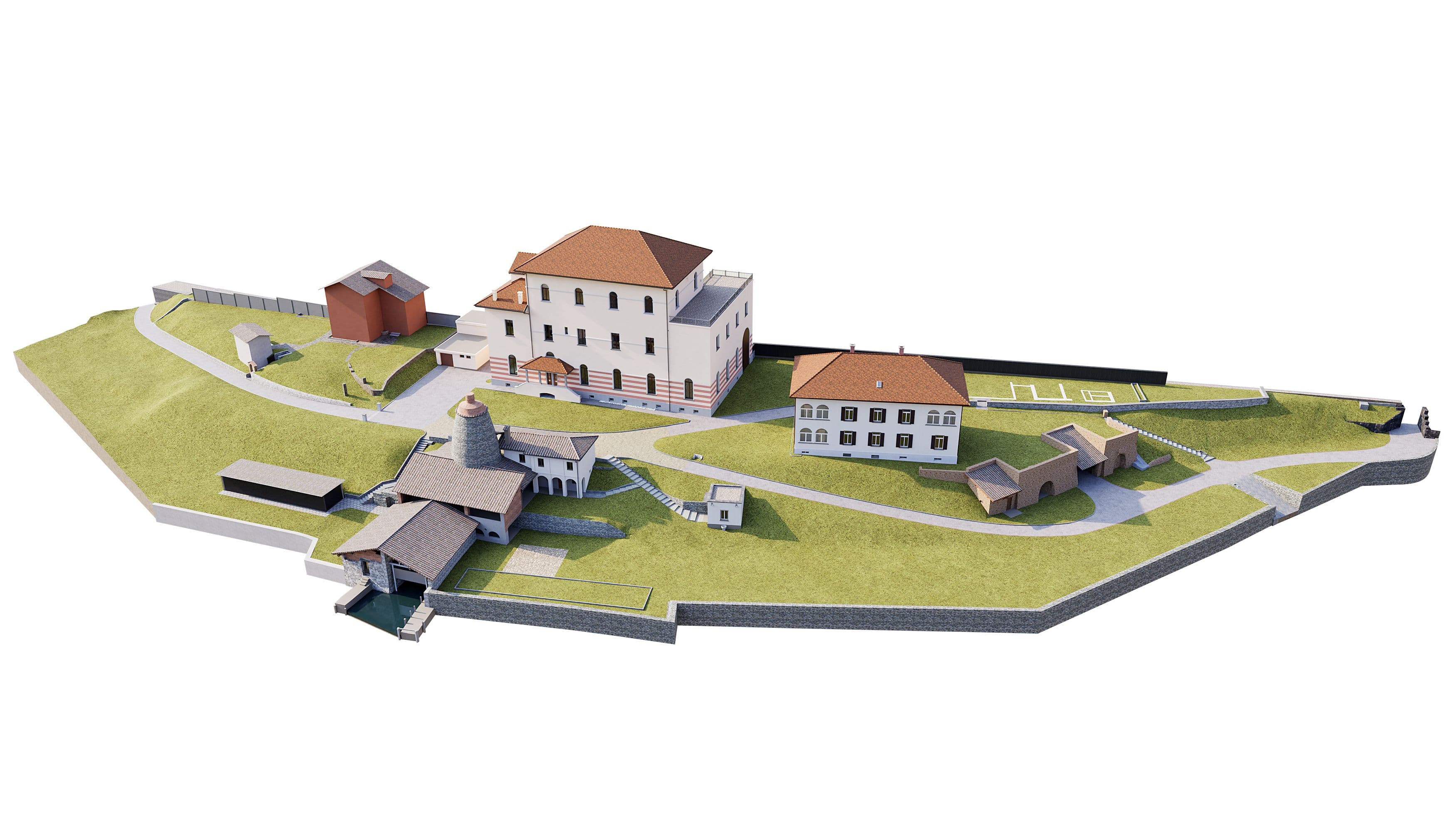 3D-Bestandsmodell eines Areals im Tessin aus präziser Arealvermessung mittels 3D-Laserscanning als Grundlage für Planung und Entwicklung durch VDE