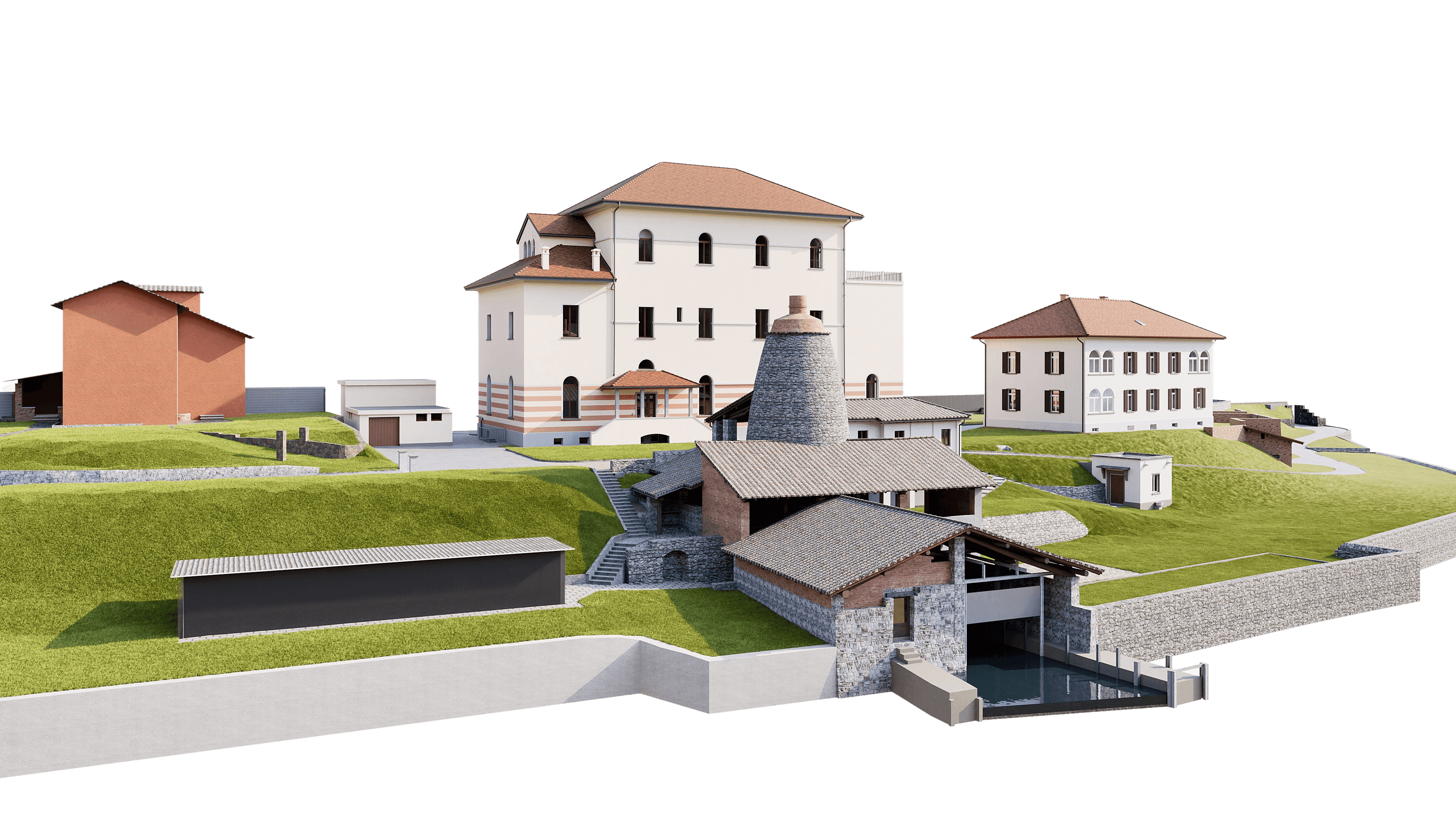 3D-Bestandsmodell eines Areals im Tessin aus präziser Arealvermessung mittels 3D-Laserscanning als Grundlage für Planung und Entwicklung durch VDE