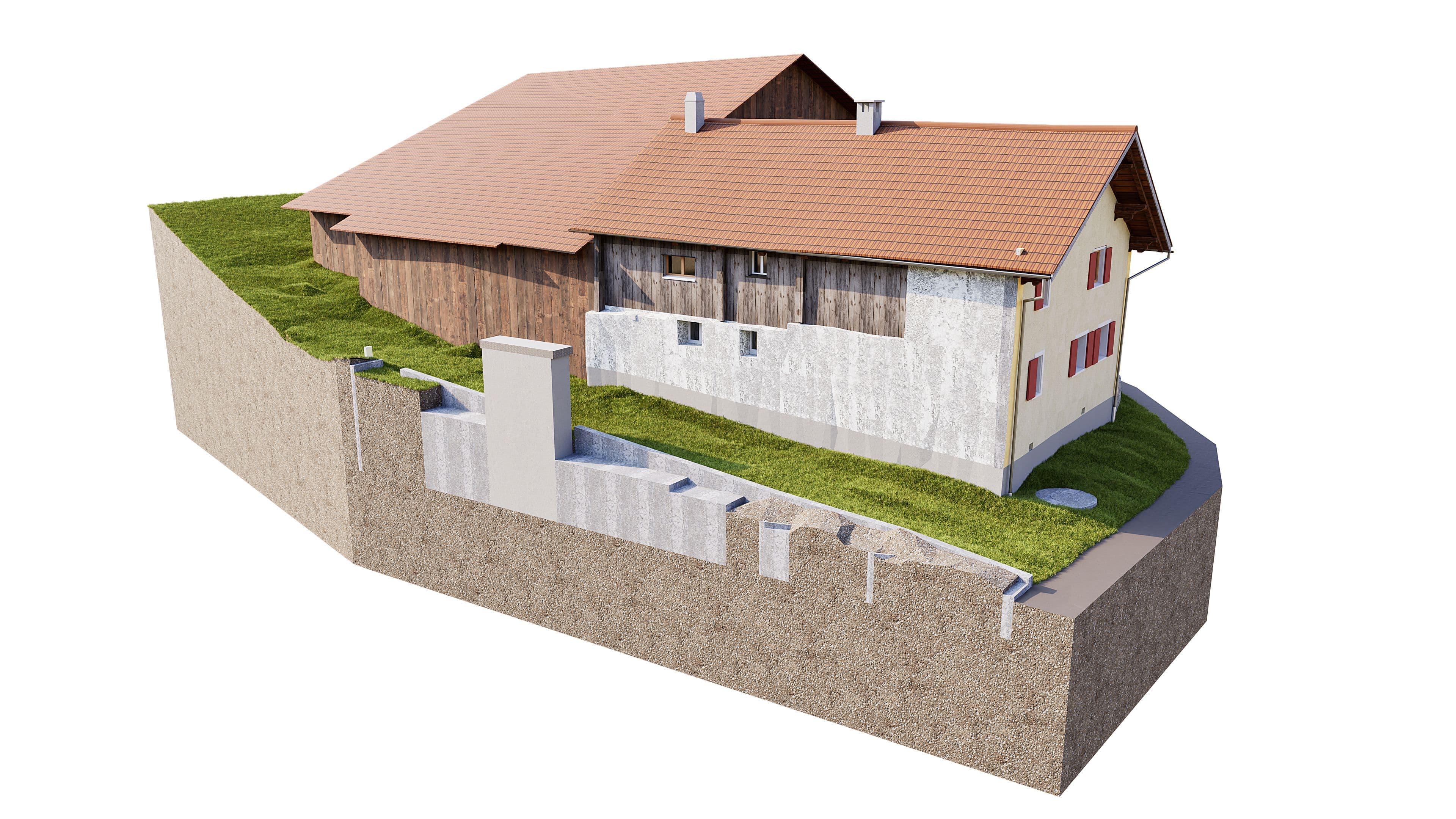 Gebäudevermessung eines Bauernhauses als 3D-Bestandsmodell auf Basis von 3D-Laserscanning für Planung im Bestand durch VDE