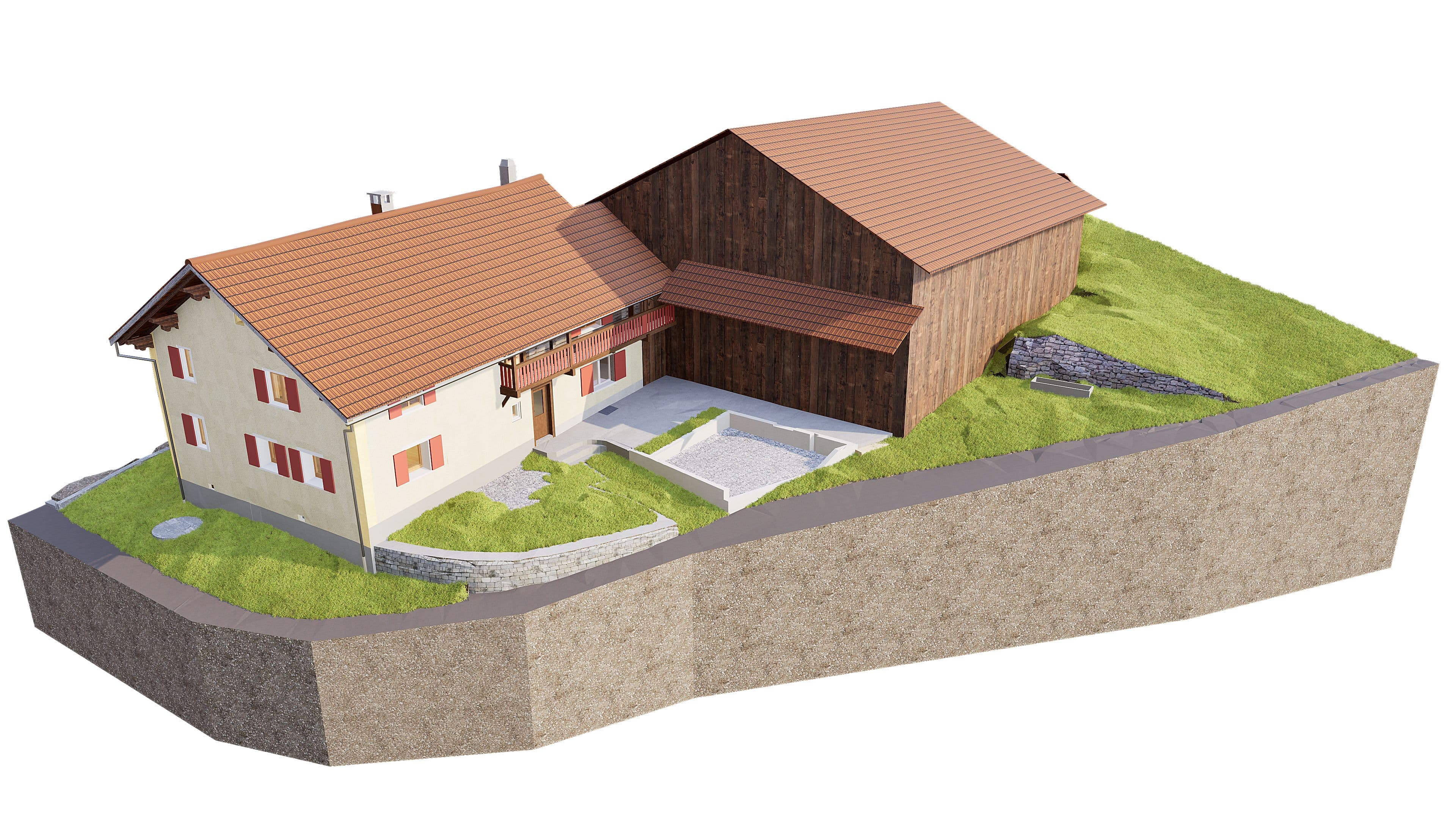 Gebäudevermessung eines Bauernhauses als 3D-Bestandsmodell auf Basis von 3D-Laserscanning für Planung im Bestand durch VDE
