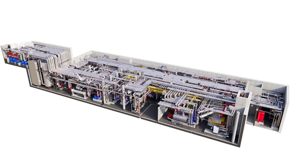Industrielle Prozessanlage mit komplexem Rohrleitungsnetz und Maschinen zur Steuerung technischer Abläufe.