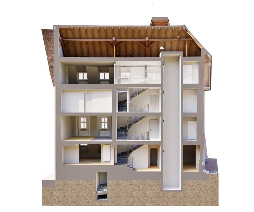 Denkmalgeschütztes Rathaus am Laufenplatz in Laufenburg, aufgenommen mit 3D-Laserscanning als Grundlage für die denkmalgerechte Sanierung